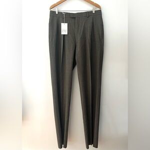 House of Carrington Pleat Front Tan & Black 100% Wool Classic Mens Dress Pant 36
